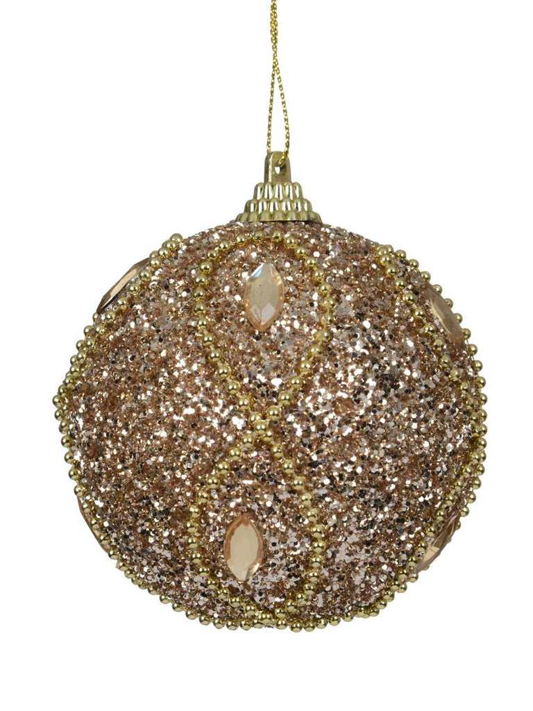 8cm Bauble with Glitter Beads - Champagne Gold