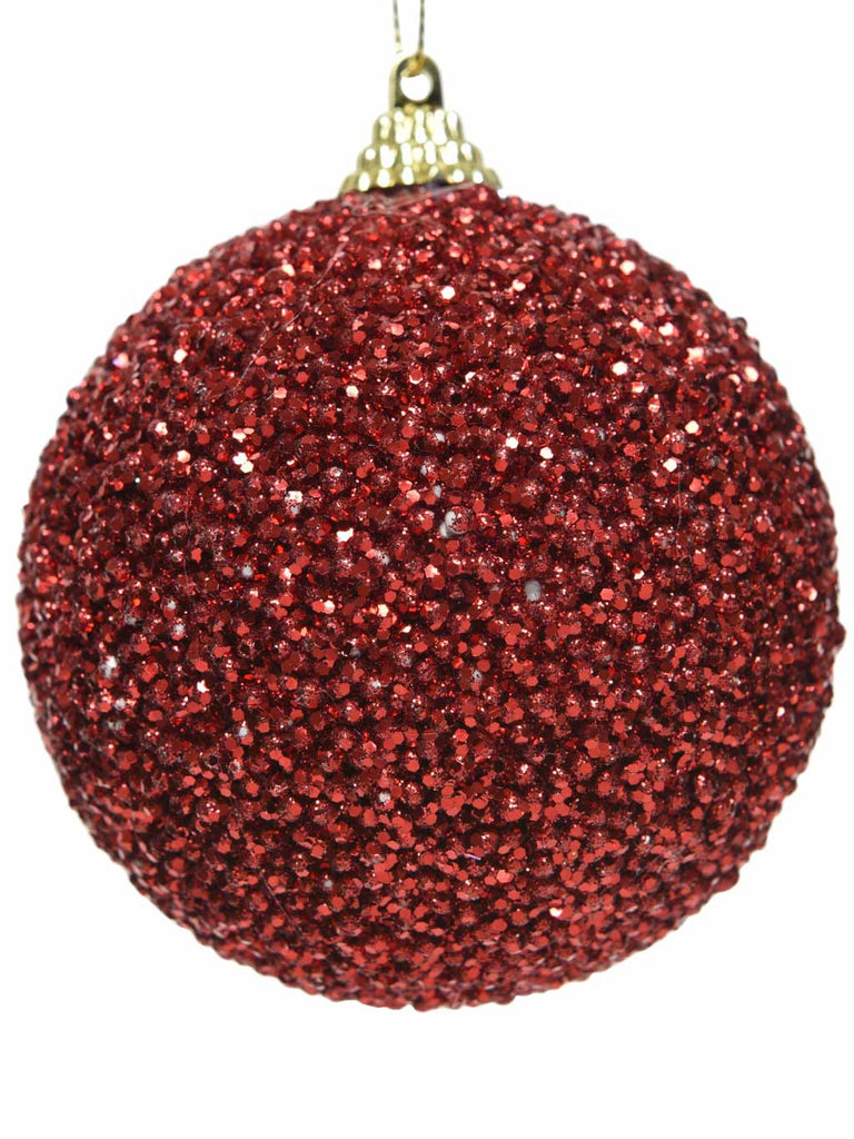 8cm Foam Bauble with Glitter - Red Dots