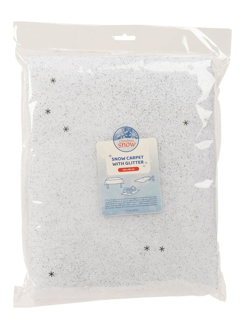 120cm x 80cm Snow Carpet with Glitter - White with Silver