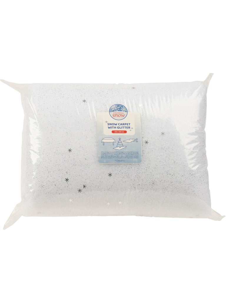 250cm x 100cm Snow Carpet with Glitter - White with Silver