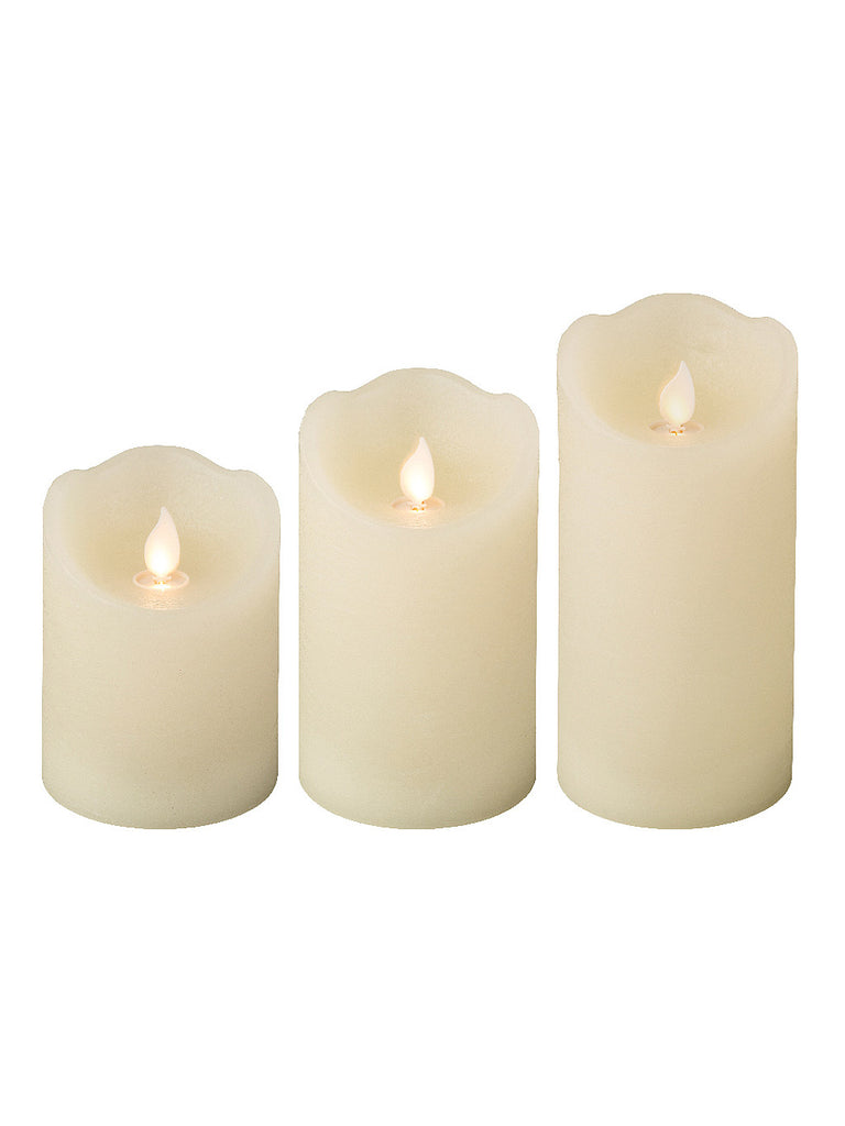 Set of 3 - 15cm B/O LED Waving Wax Top Candle - Cream/Warm White