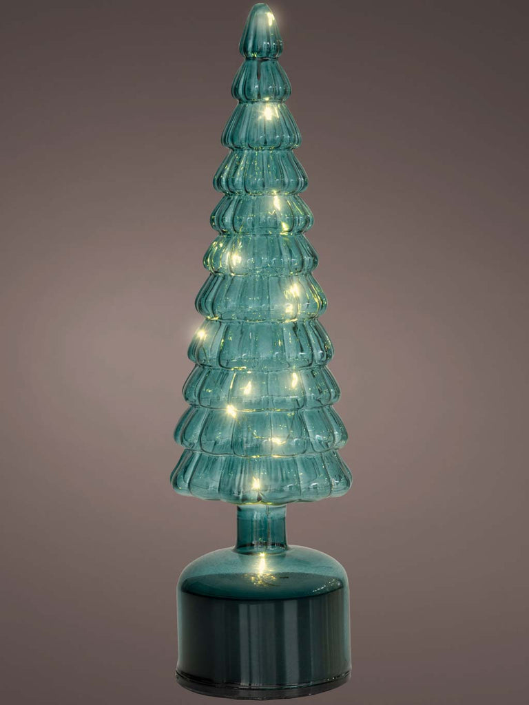 34cm B/O Emerald Rotating Glass Tree with Micro LEDs Flashing Effect