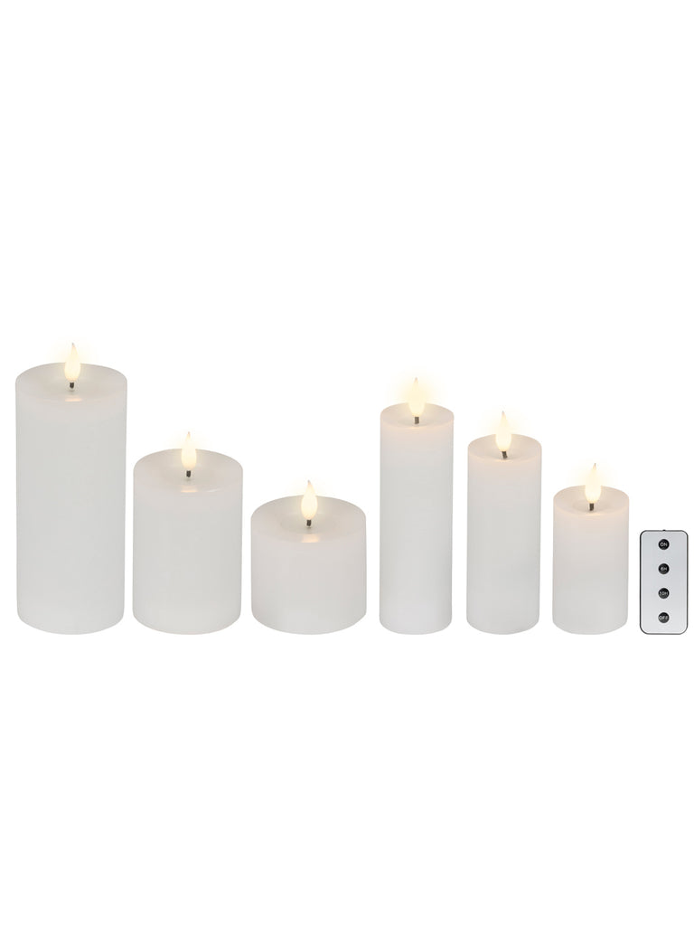 Pack of 6 White B/O Realistic Wick Candle with Wax Pit on top - LED Fire Flame Effect
