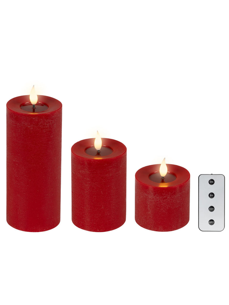 Pack of 3 B/O Realistic Wick Candle with Wax Pit on top - LED Fire Flame Effect