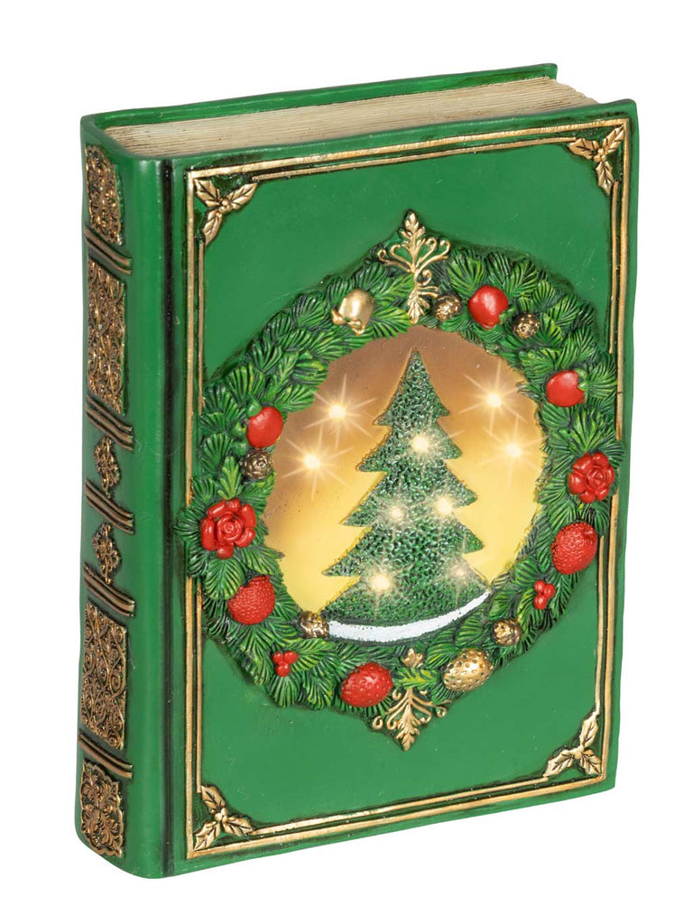22cm B/O Green Ornament Book with Warm White LEDs