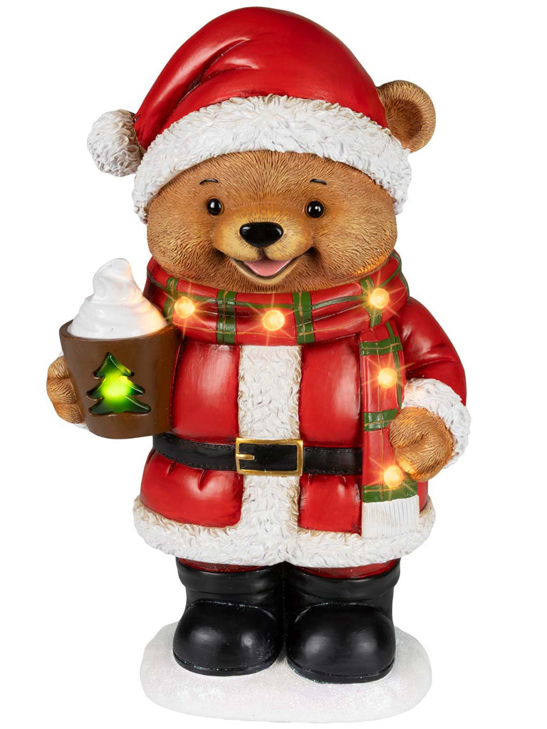 37cm B/O Santa Bear Ornament with Hot Choc - Warm White LEDs