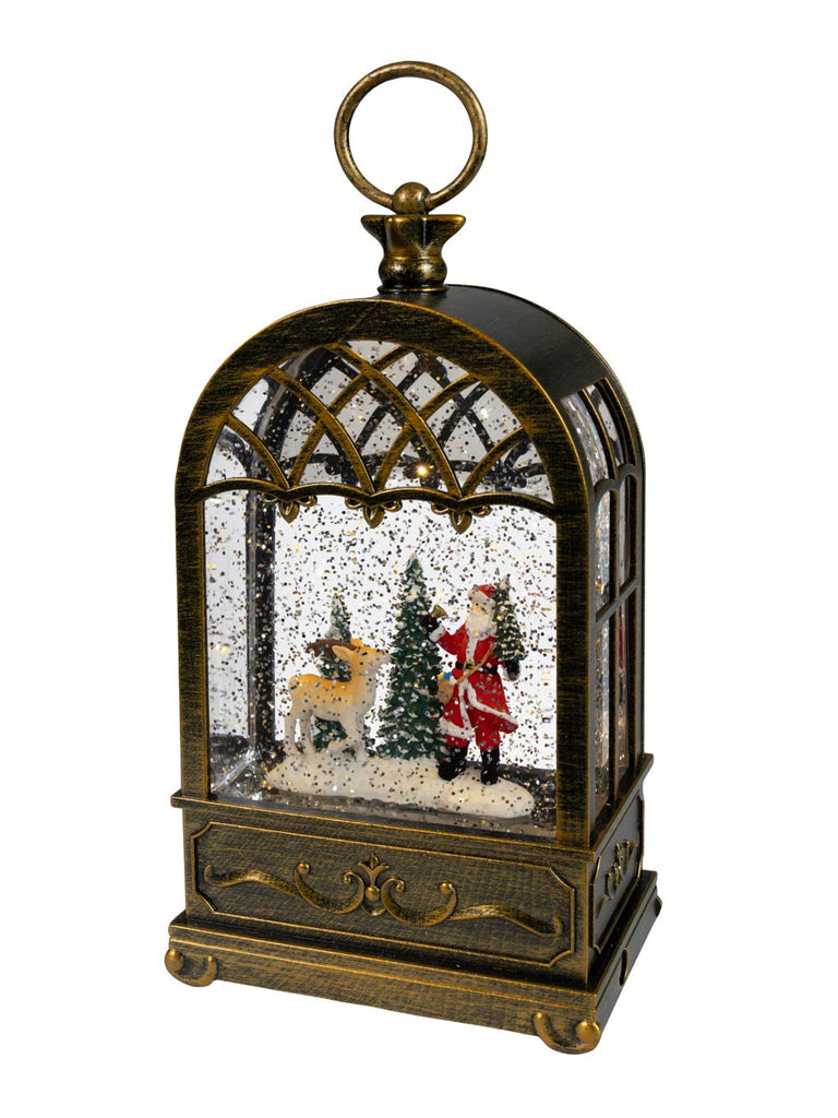 24cm B/O Antique Lantern with Santa Scene LED Water Spinner