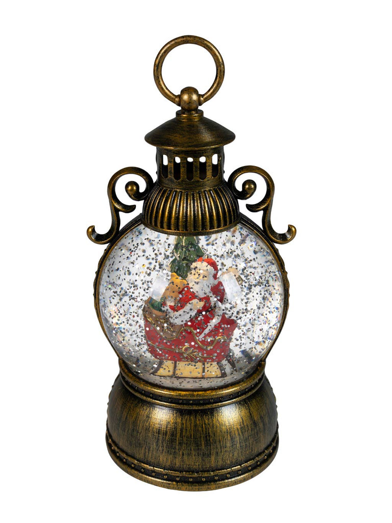 20cm B/O Antique Gold Globe Water Spinner with Santa in Sleigh