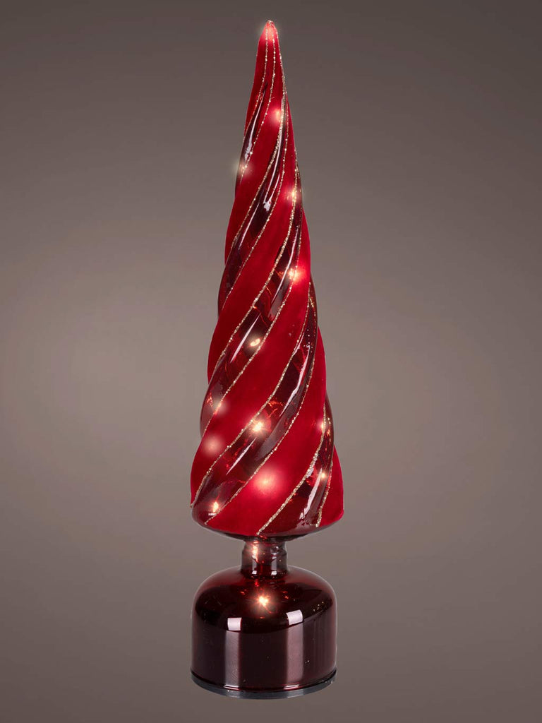 40cm B/O Red Rotating Glass Tree with Flashing Micro LEDs