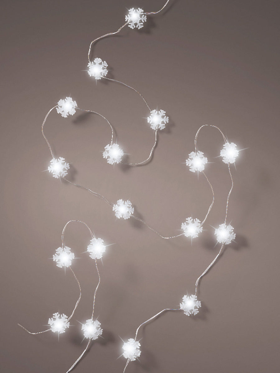 40 Micro LED Snowflake String Lights With Silver Wire - White – Seasons ...