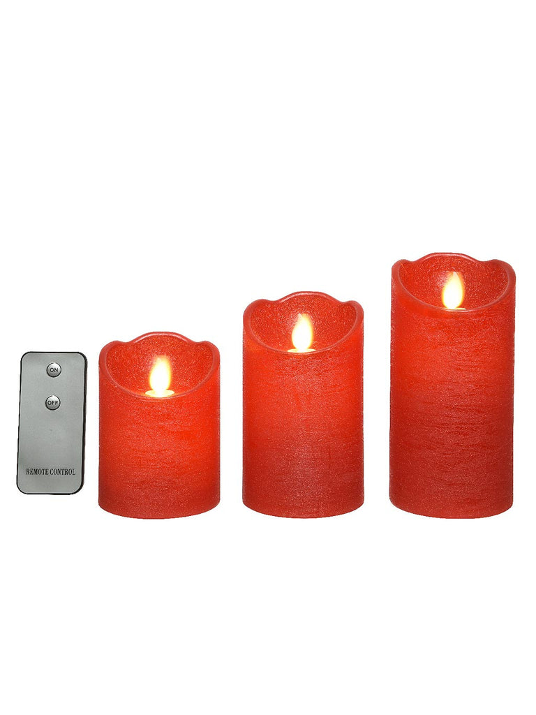 Set of 3 - 15cm B/O LED Waving Top Wax Candle - Christmas Red/Warm White