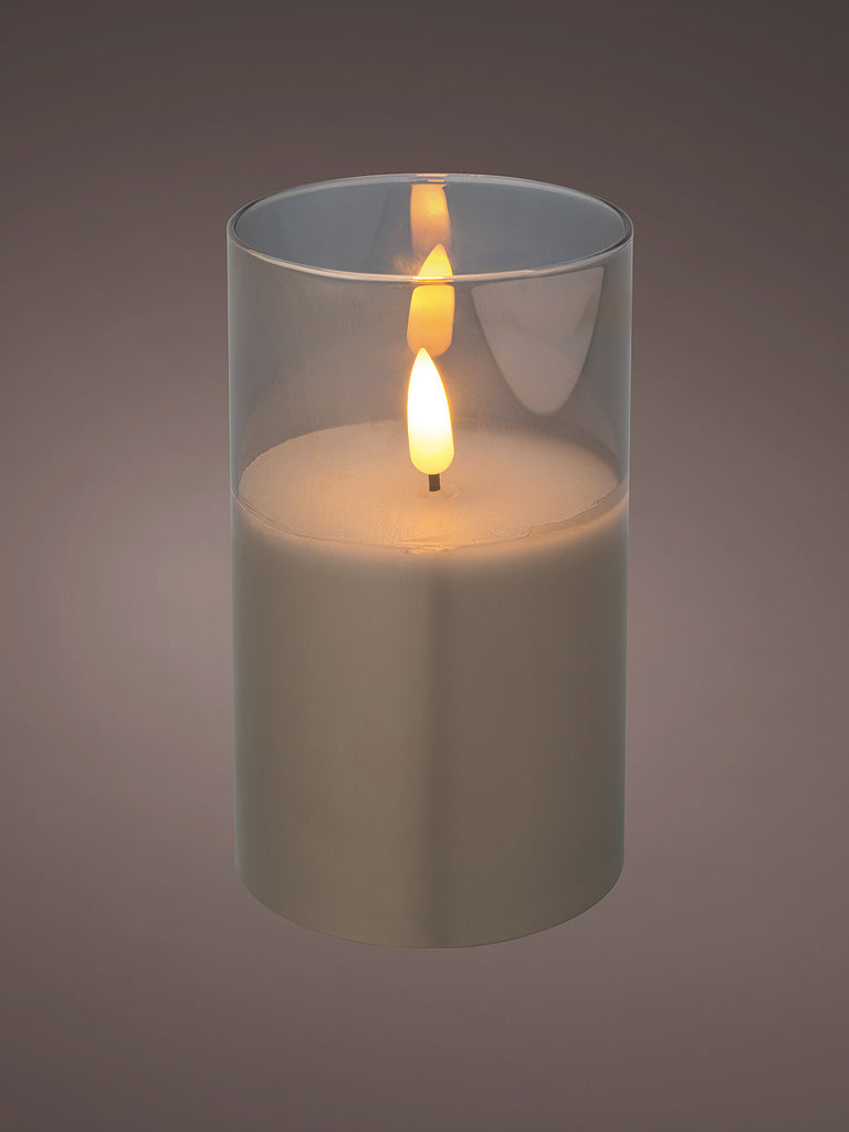 B/O LED Wick Candle Glass Cylinder - Smokey Grey 12cm