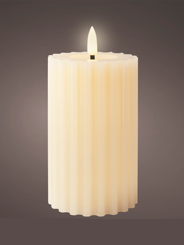 14cm B/O LED Wick Wax Candle with Ridges & Melted Top Cream