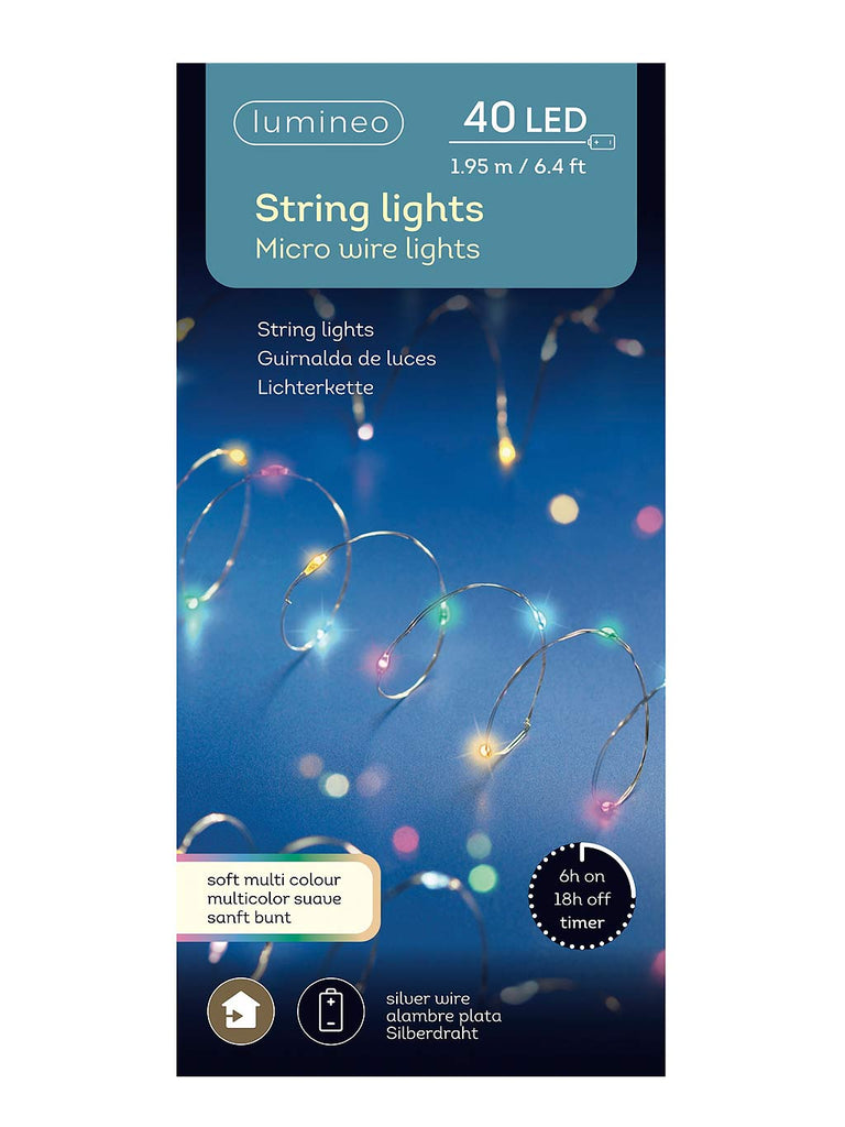 40 B/O Micro LED String Lights - Silver/Soft Multicolour