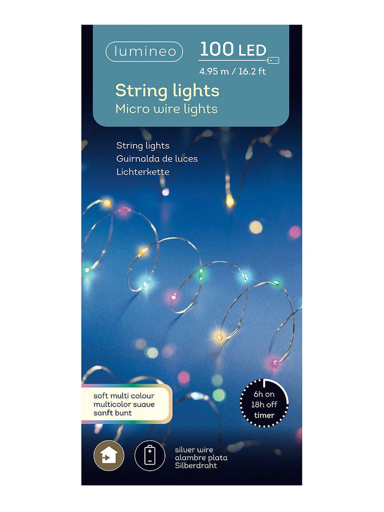 100 B/O Micro LED String Lights - Silver/Soft Multicolour