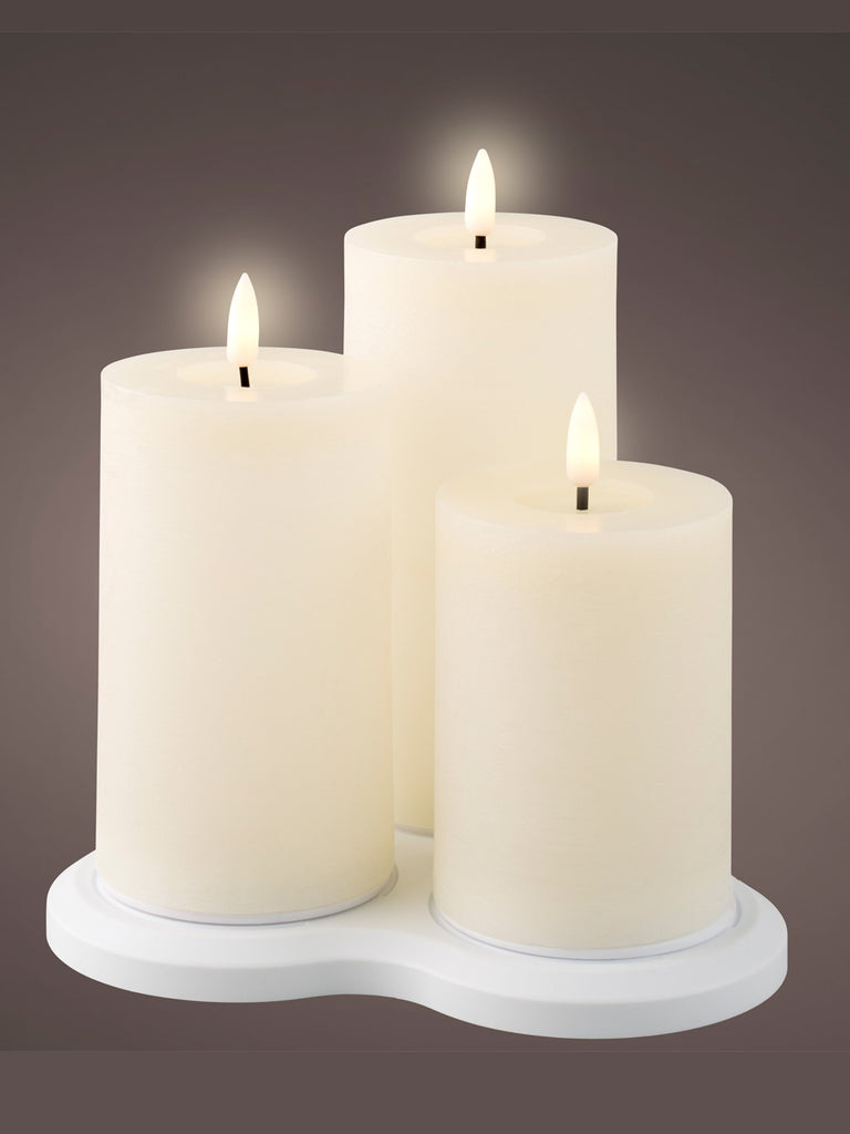 Set of 3 x 17cm B/O LED Rechargeable Wax Candles Cream