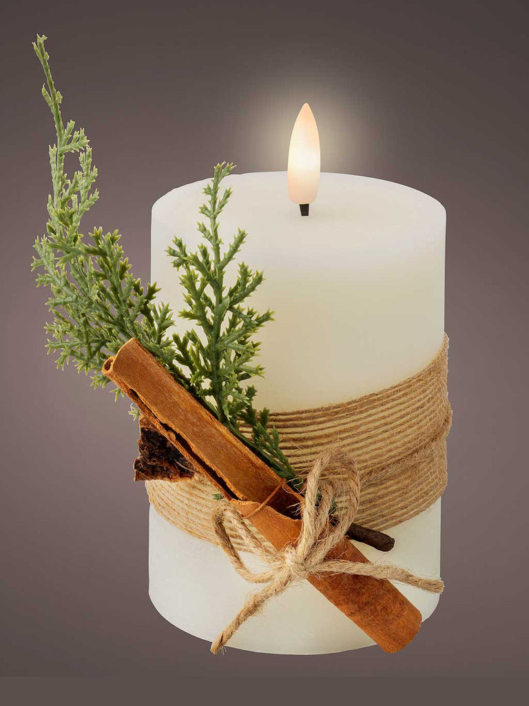 13cm B/O LED Wick Wax Candle with Leaf Decoration - Cream