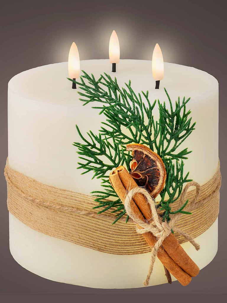 15cm B/O LED Wick Wax Candle with Leaf Decoration - Cream