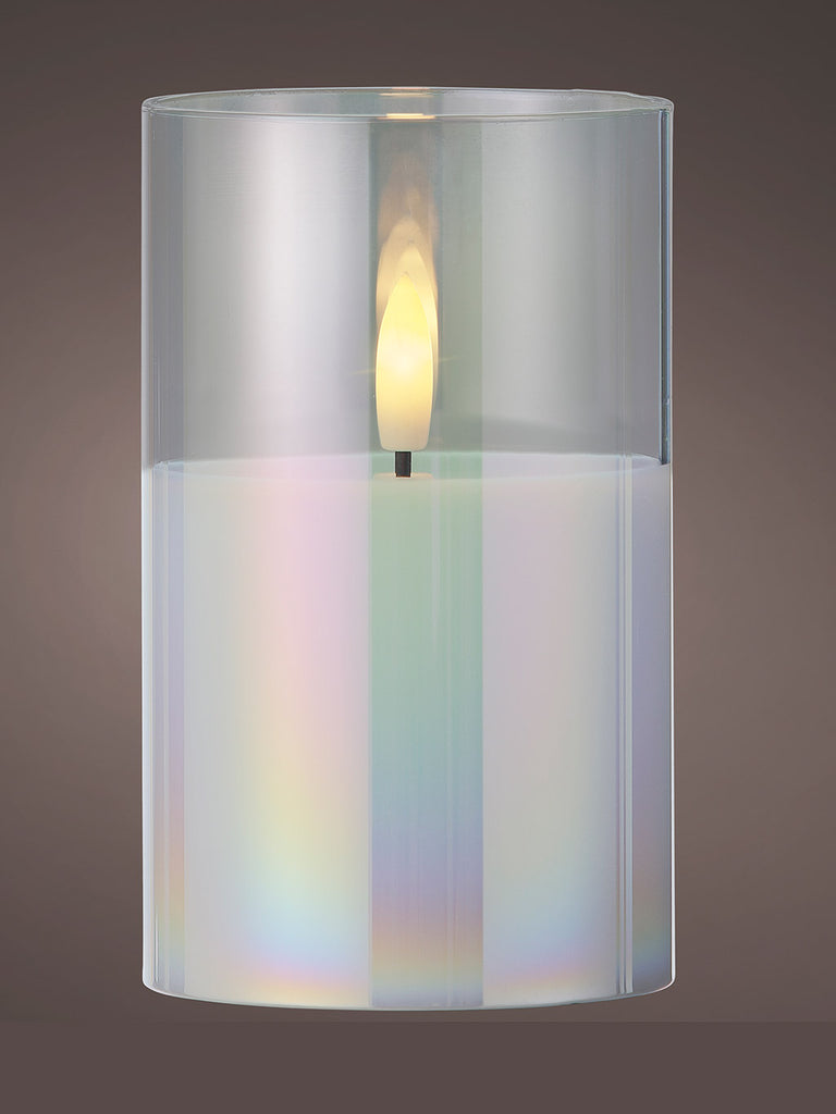 B/O LED Wick Candle Glass - Iridescent 12cm