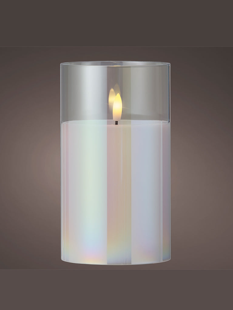 17 x D.10cm B/O LED Wick Candle Glass - Iridescent