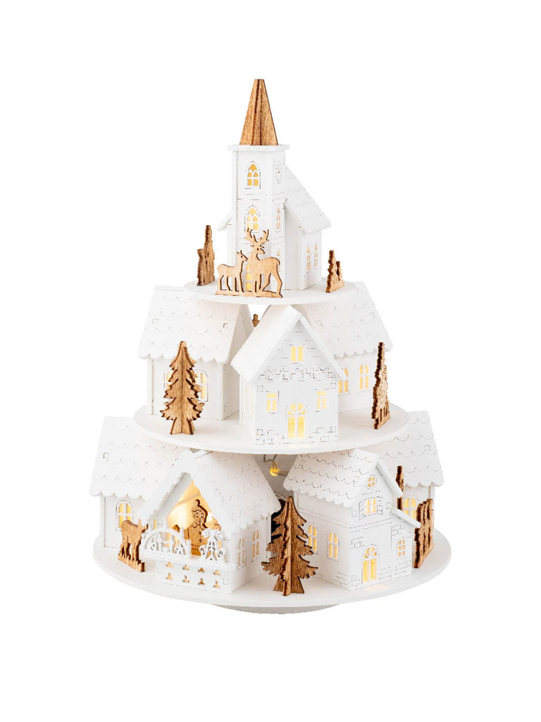 28cm B/O Natural Wooden Tiered Scenery - Warm White LEDs