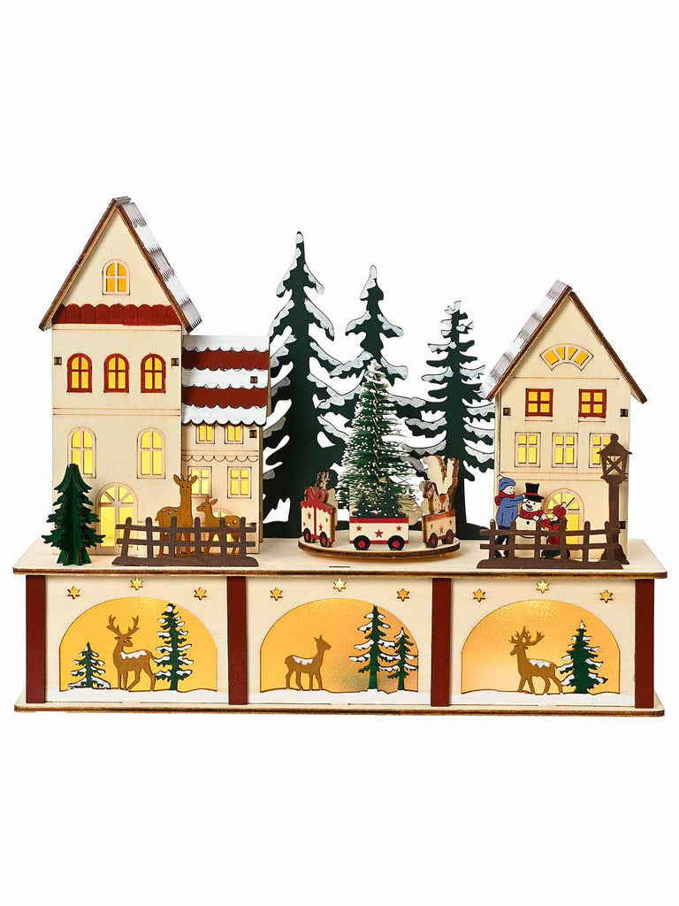 27 x 22cm B/O Wooden LED Scenery Houses & Trees