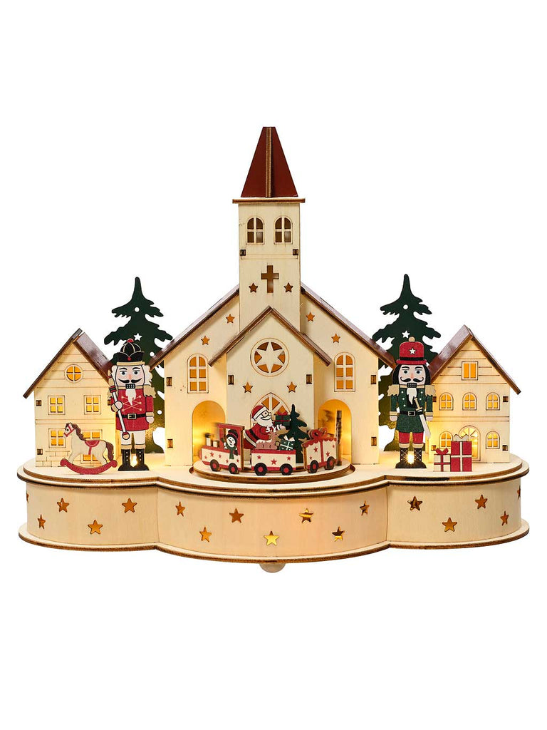 30 x 24cm B/O Wooden Church with Nutcracker Scenery