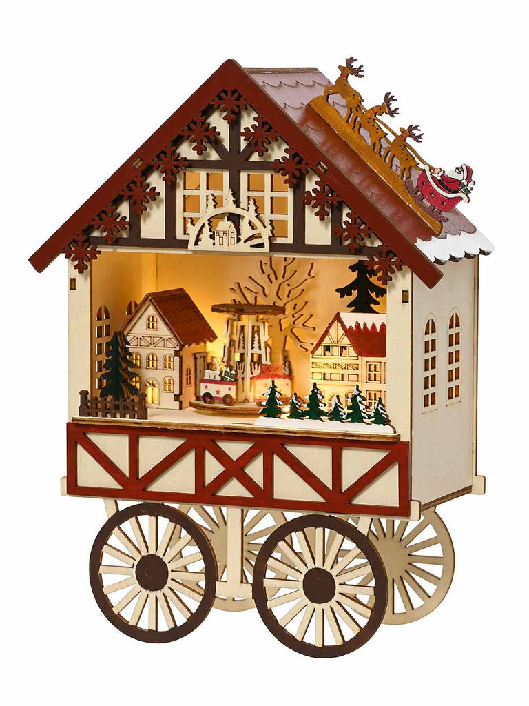 27cm B/O Wooden LED Scenery Wagon House