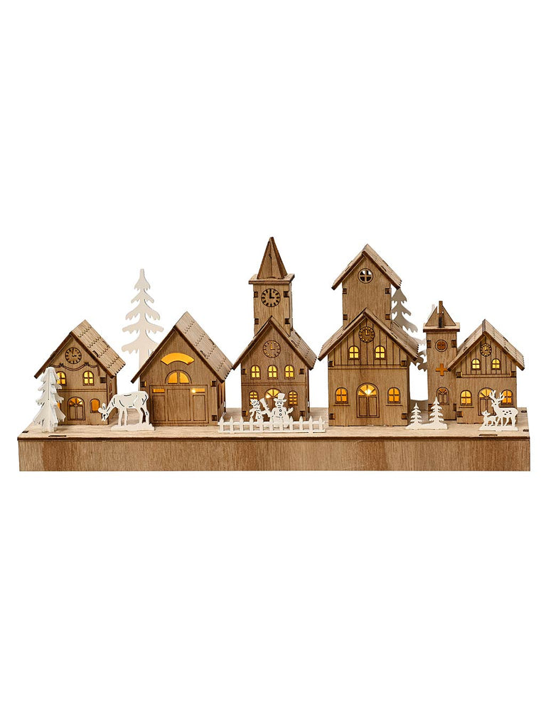 30 x 13cm B/O Wooden Village Scene with Deer