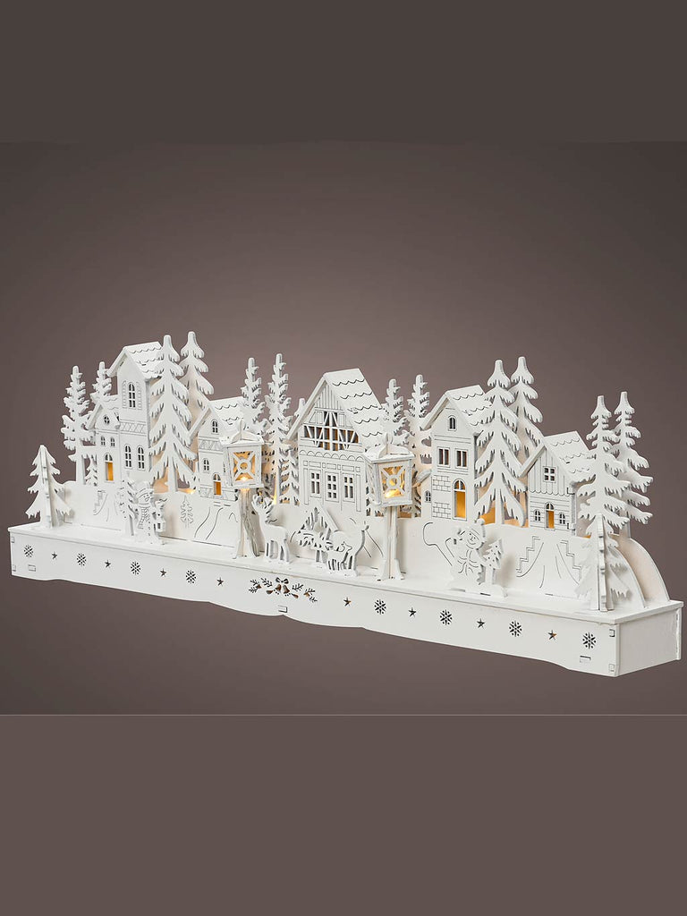 45 x 15cm B/O White Wooden Village Scene