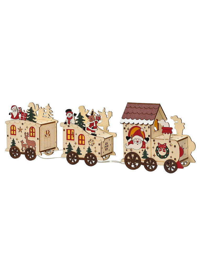 39 x 12cm B/O Wooden Train with Xmas Characters