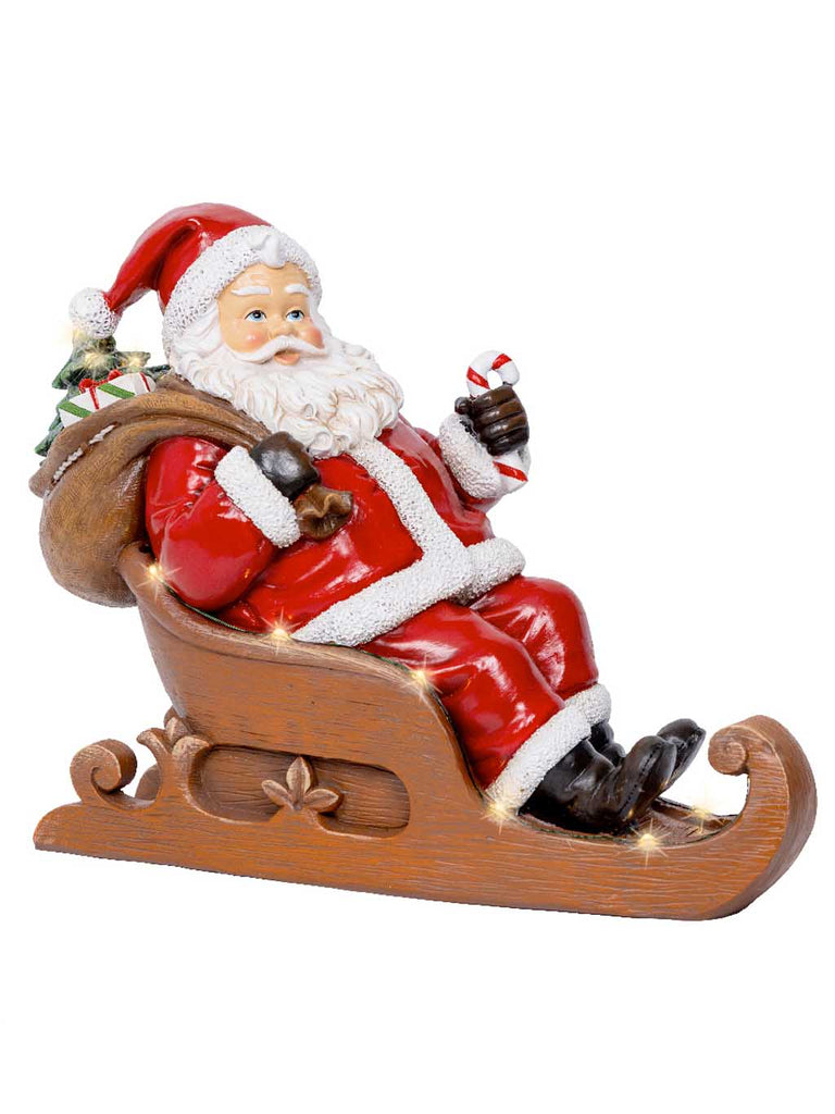 30cm B/O Santa in Sleigh Ornament w/ Micro LEDs