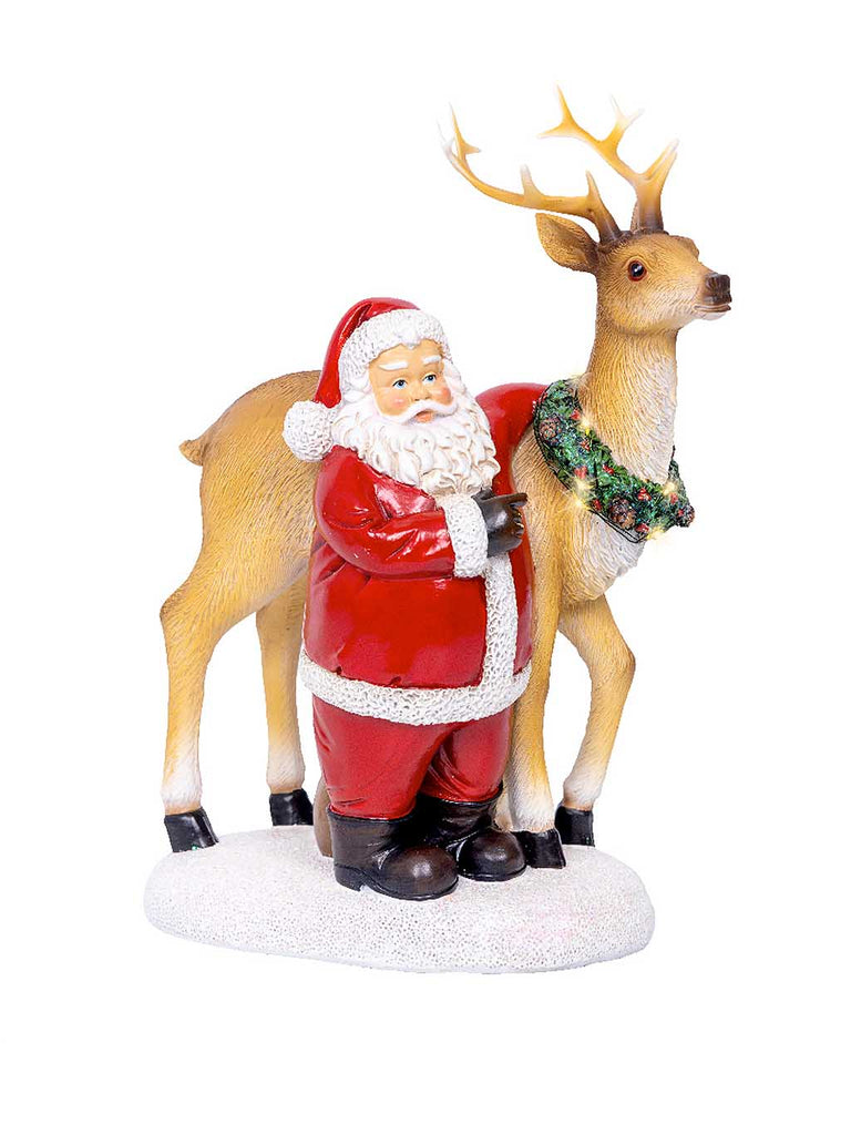 26cm B/O Deer with Santa Ornament w/ Micro LEDs