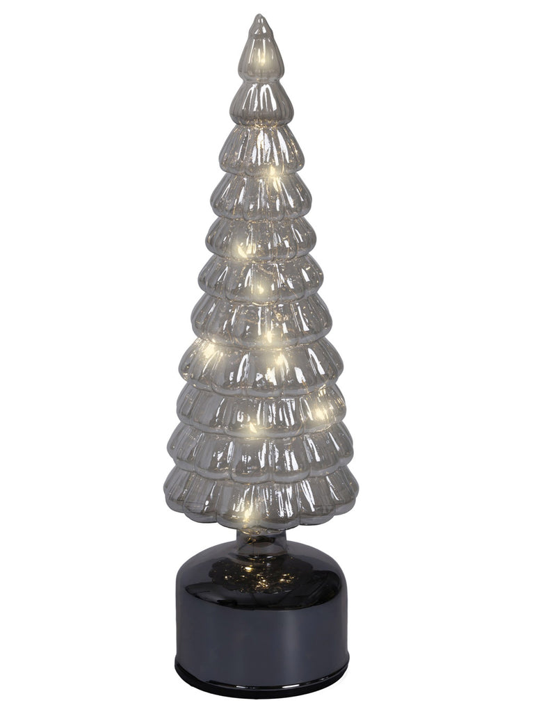 34cm B/O Grey Rotating Glass Tree with Micro LEDs Flashing Effect