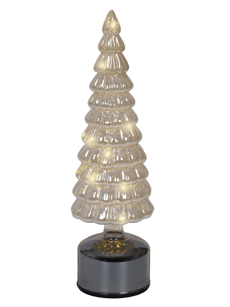 34cm B/O Amber Rotating Glass Tree with Micro LEDs Flashing Effect