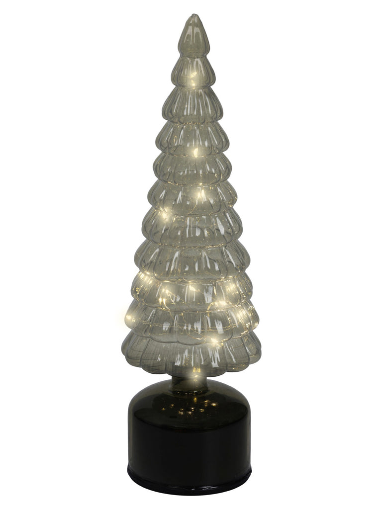 34cm B/O Green Rotating Glass Tree with Micro LEDs Flashing Effect