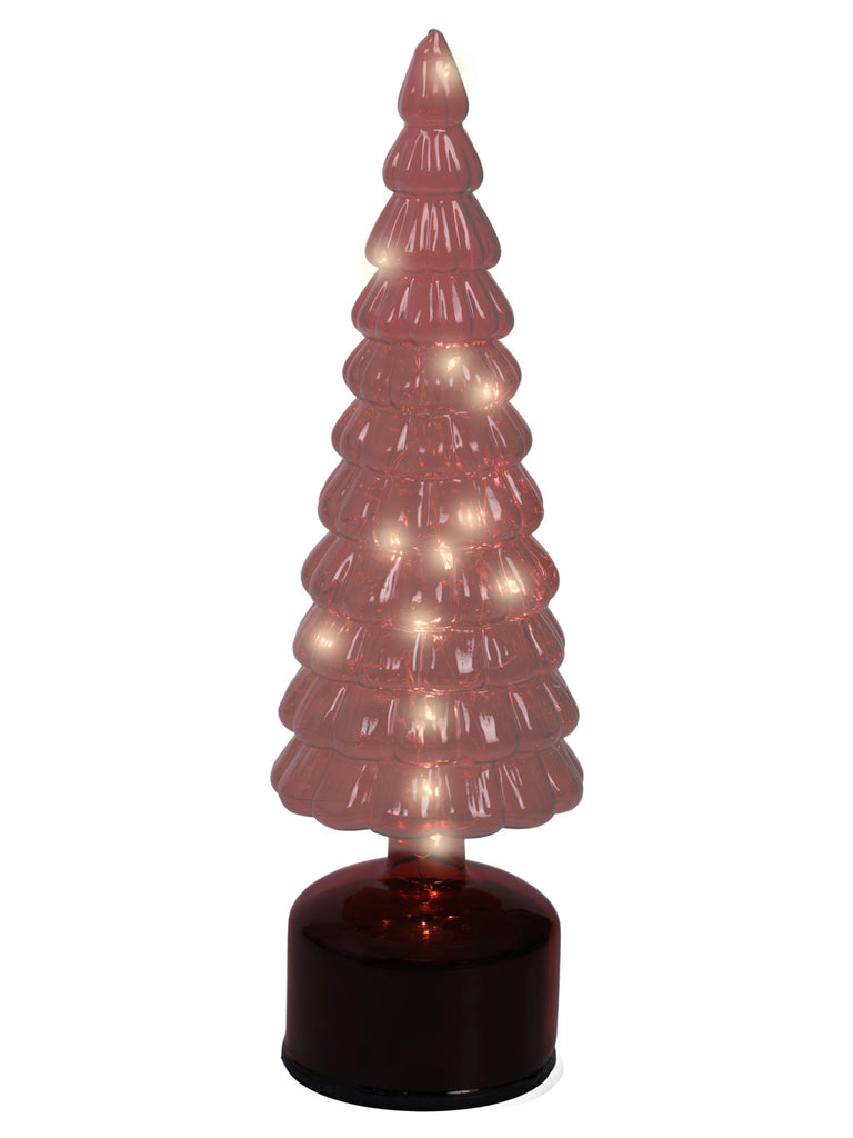 34cm B/O Red Rotating Glass Tree with Micro LEDs Flashing Effect