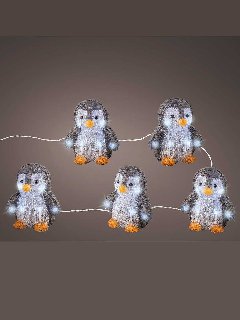 Set of 5 B/O LED Acrylic Black Penguin String Lights