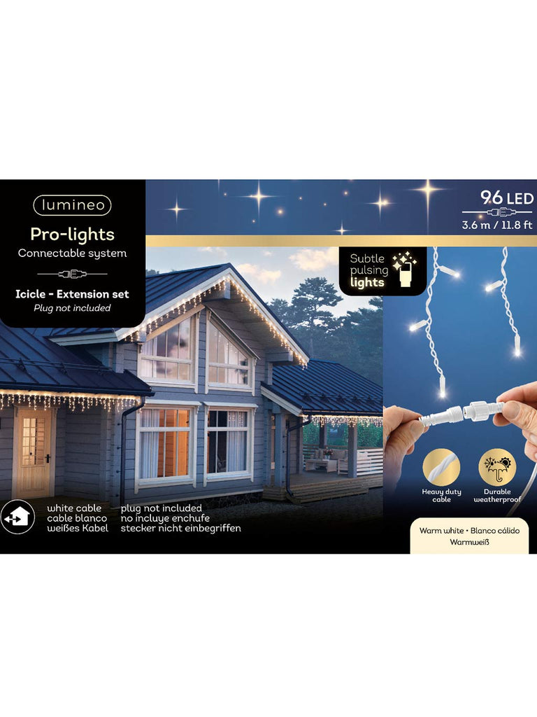 96L LED 'Pro-Lights' Icicle Lights Sparkle Effect - Outdoor - White Cable Warm White