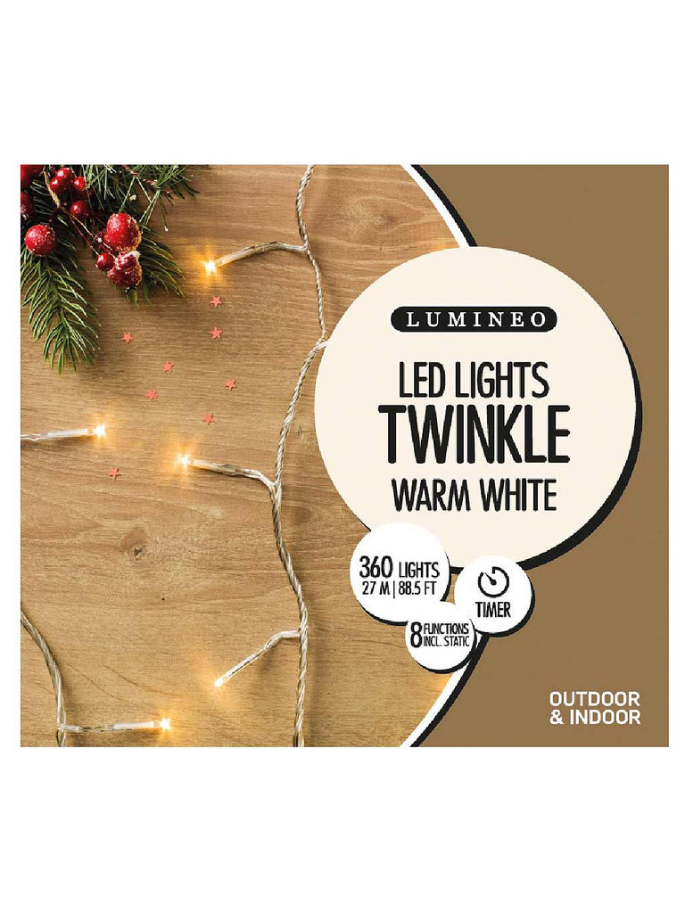 360 LED Multi-function Twinkle Lights with Clear Cable - Warm White