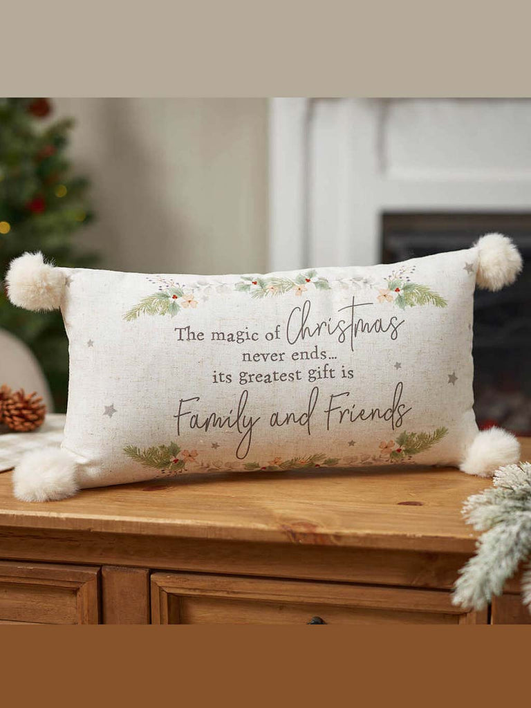 Xmas Family Magic Cushion Fabric with Foliage & Pom Poms