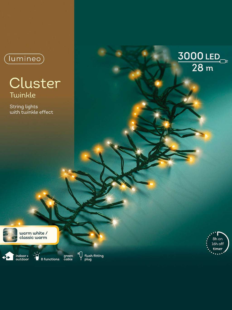 3000 Twinkle LED Cluster Lights - Warm White/Classic Warm