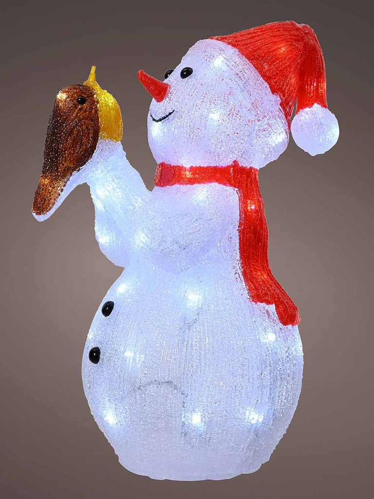 37cm Acrylic LED Snowman with Bird