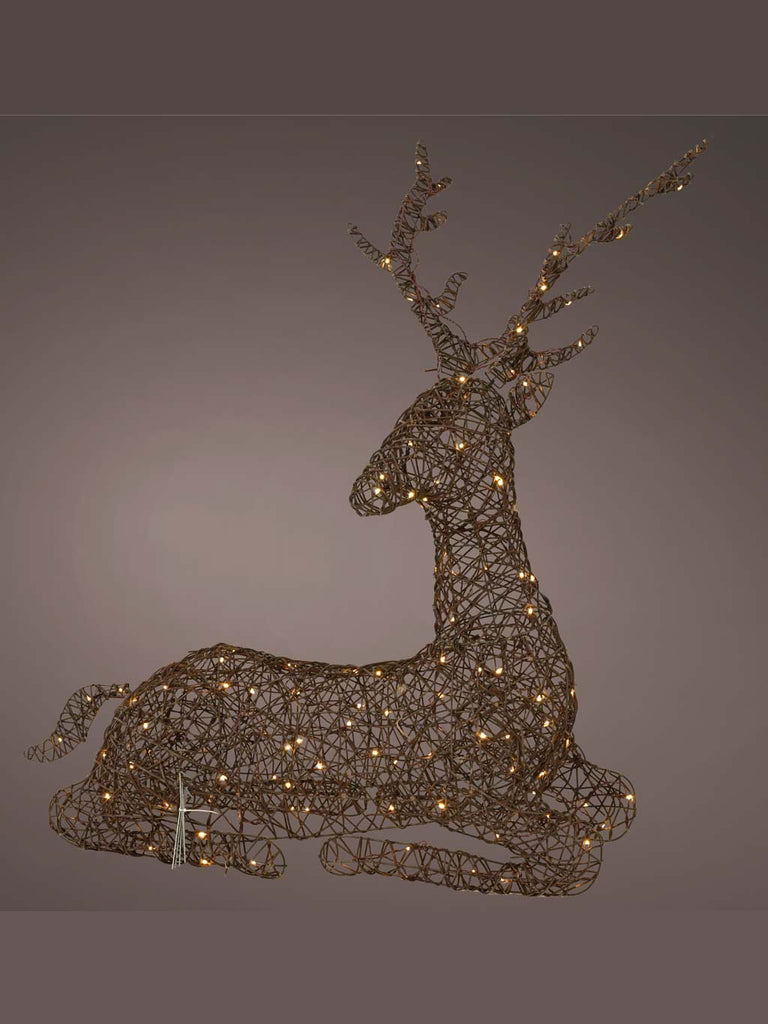 110cm Brown Wicker LED Sitting Reindeer with 180 Warm White LEDs