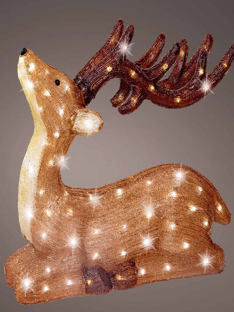 56cm Acrylic LED Laying Reindeer - Brown with White LEDs