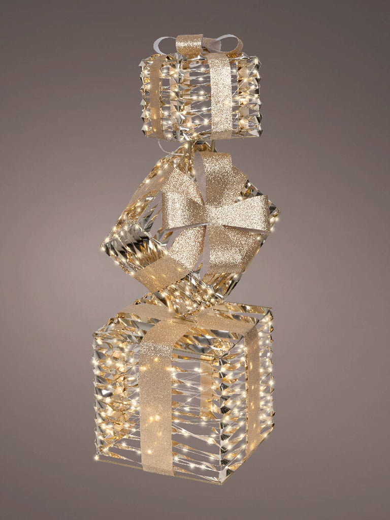73cm Gold Giftbox Stack Micro LED Flashing Effect - Warm White - Outdoor