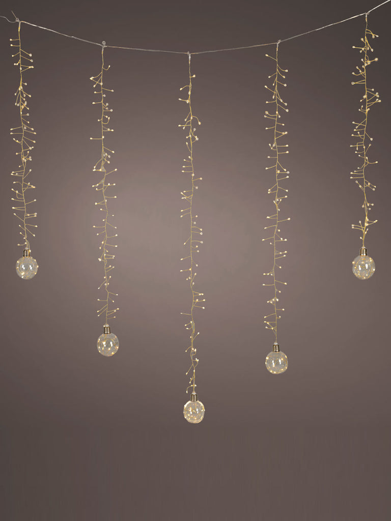 1.2M x 1.2M Gold Baubles Twinkle Micro LED Curtain Lights - Warm White & Classic Warm