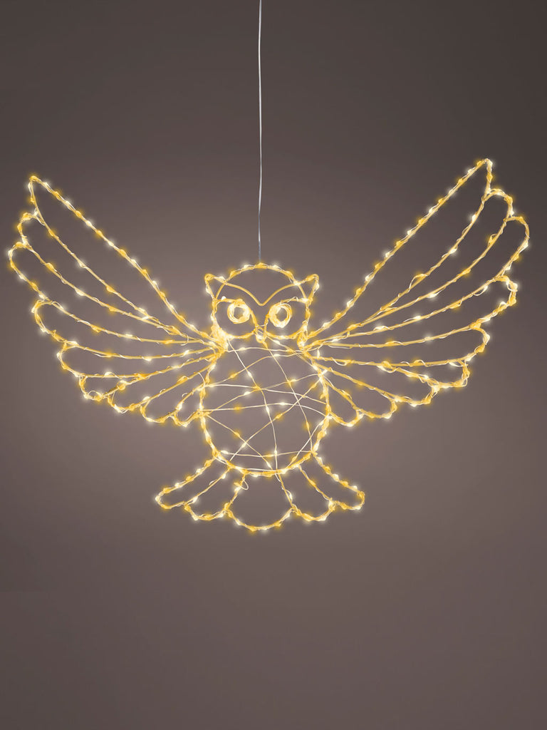 54cm Gold Owl with Flashing & Static Micro LEDs - Warm White & Classic Warm