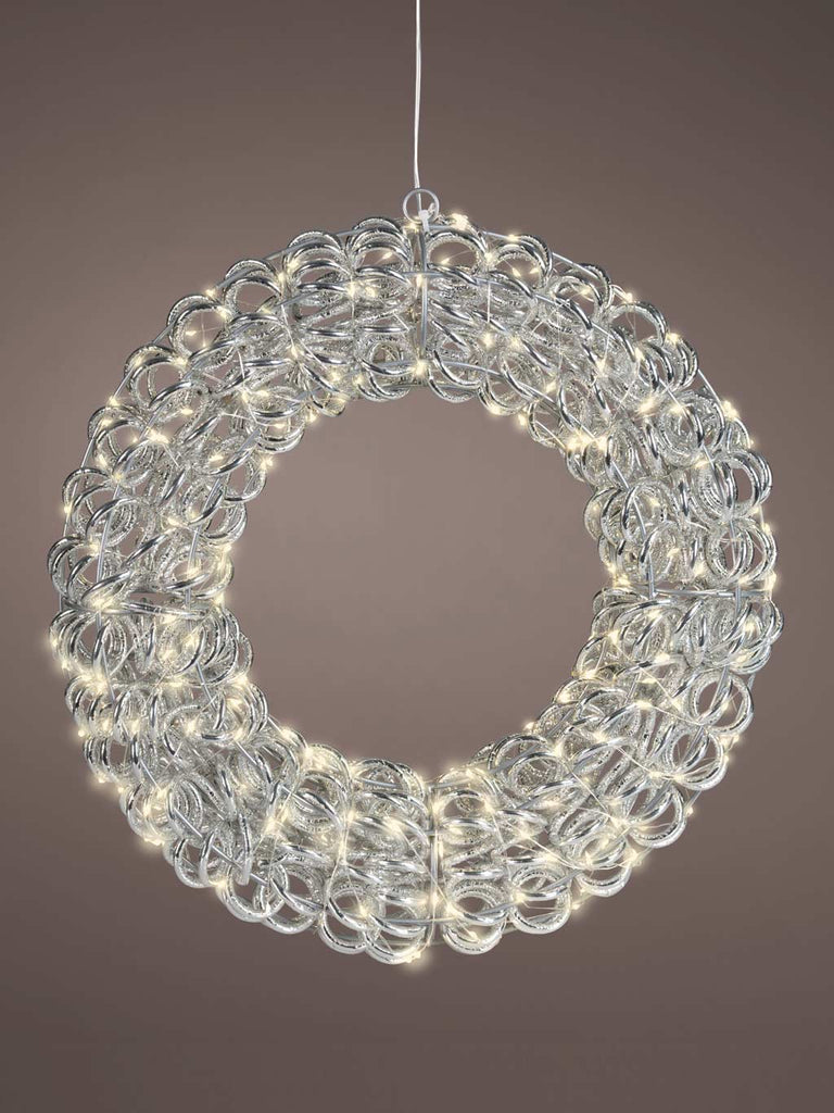 38cm Silver Wreath with Flashing & Static Micro LEDs - Warm White