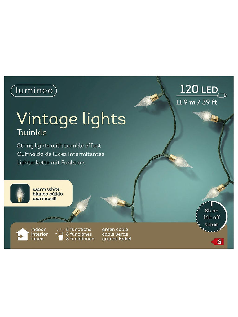 120 Vintage String Lights with Twinkle LEDs - Warm White